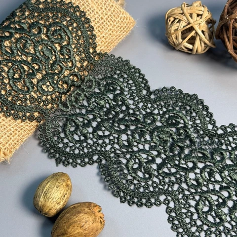 Мереживо поліестер "Кремова лінія" 11 см.(1 м.), зелений (20 метрів)