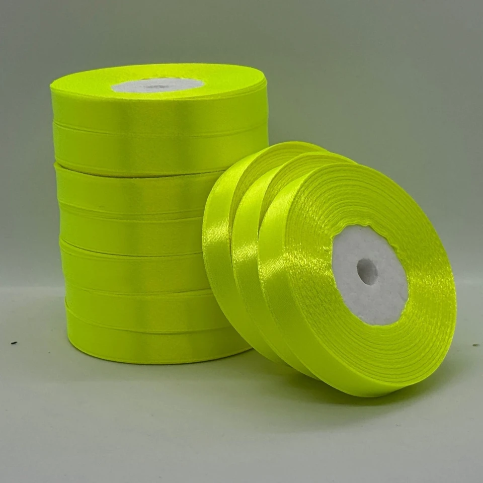 Атласная лента 1.2 см (33 м.), 58 неон жовтий