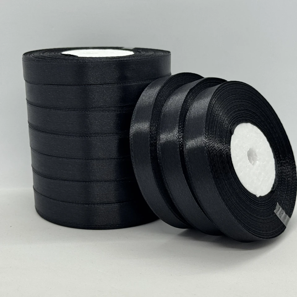 Атласная лента 1.2 см (33 м.), чорний