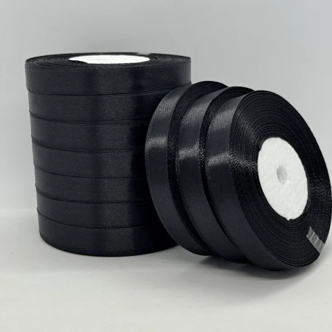 Атласная лента 1.2 см (33 м.), чорний