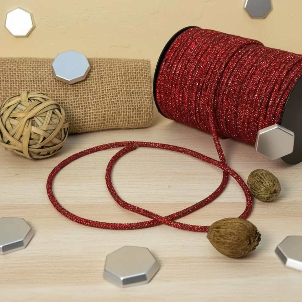 Стразовый шнур 4 мм 8 рядов (50 м), червоний RED