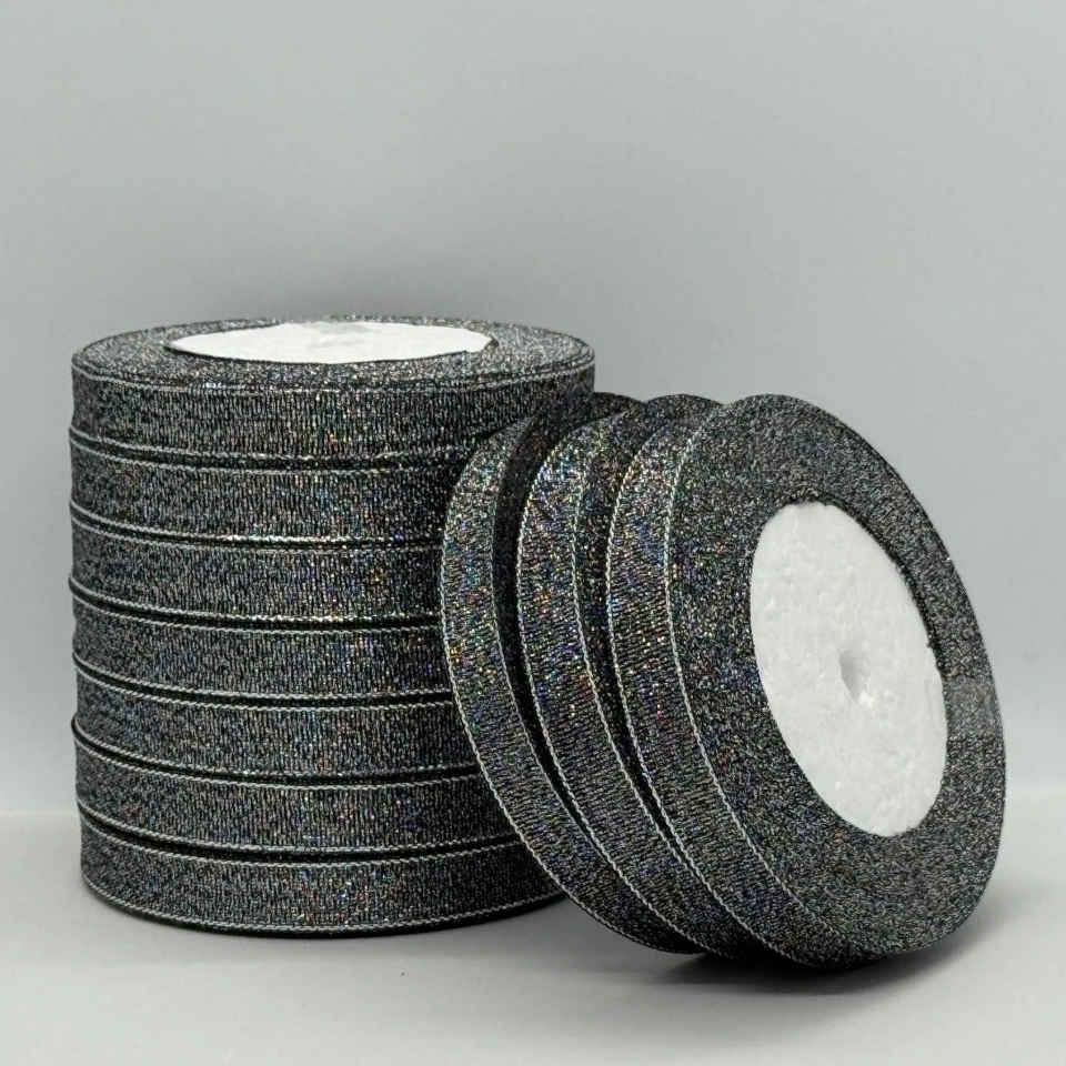 Лента парчовая 1,2 см (25 ярдов/22,75 м.), 111 чорний + срібло