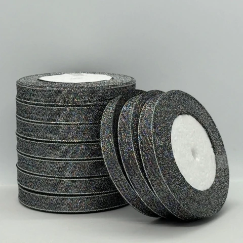 Лента парчовая 1,2 см (25 ярдов/22,75 м.), 111 чорний + срібло