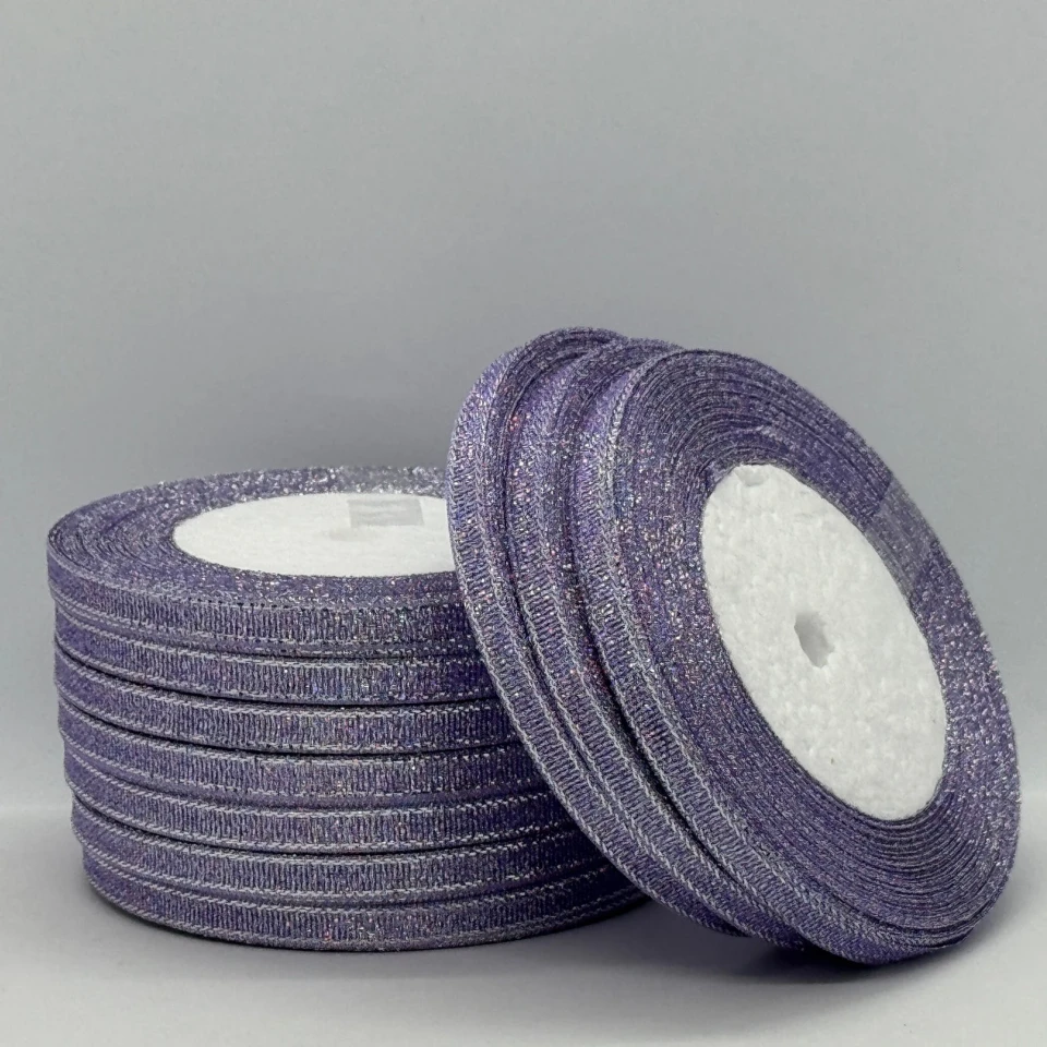 Лента парчовая 0,6 см (25 ярдов/22,75 м.), 21 фіолетовий +срібло