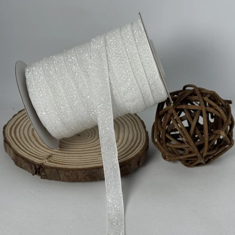 Бархатистая лента люрекс 1 см (25 ярдов/22,75 м.), 07 білий