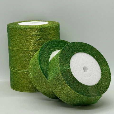 Лента парчевая 4 см (25 ярдов/22,75 м.), 19 зелений + золото