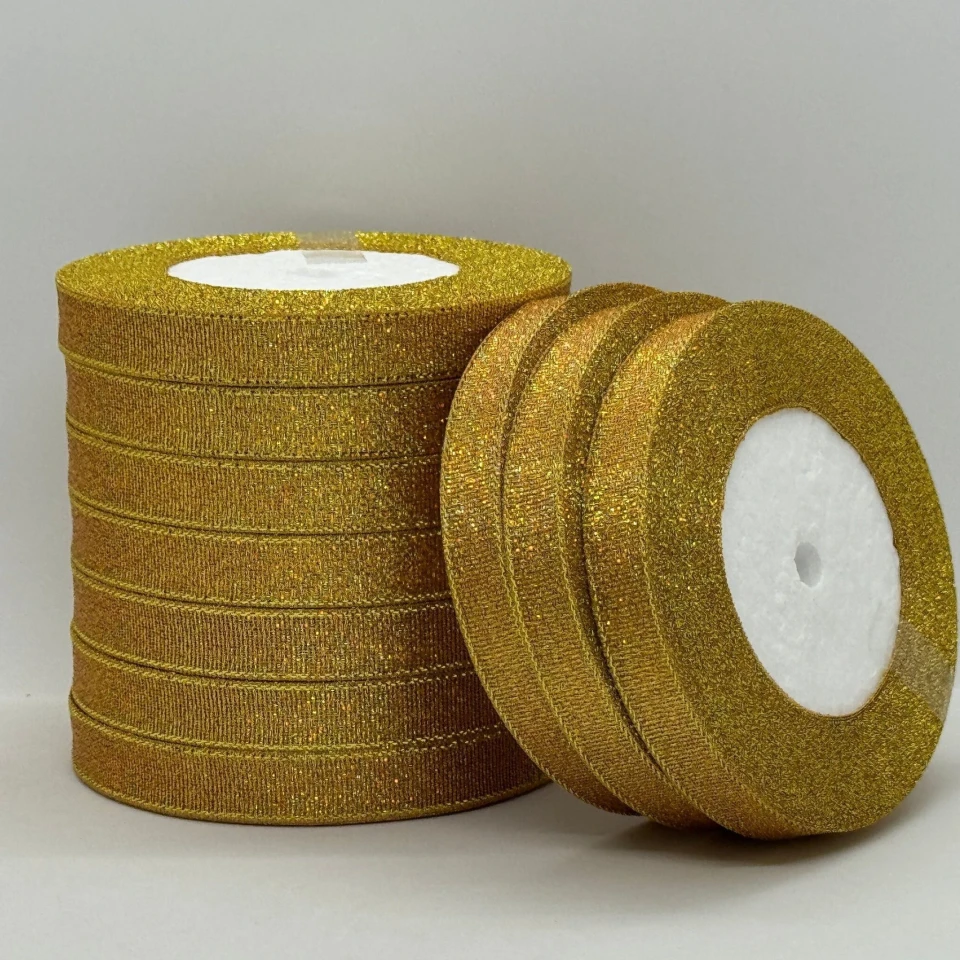 Лента парчовая 1,2 см (25 ярдов/22,75 м.), 16 жовтий + золото