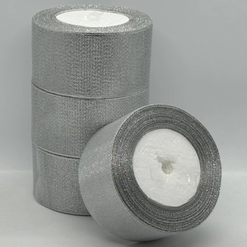 Тасьма парчева 5 см (25 ярдів/22,75 м.), срібло