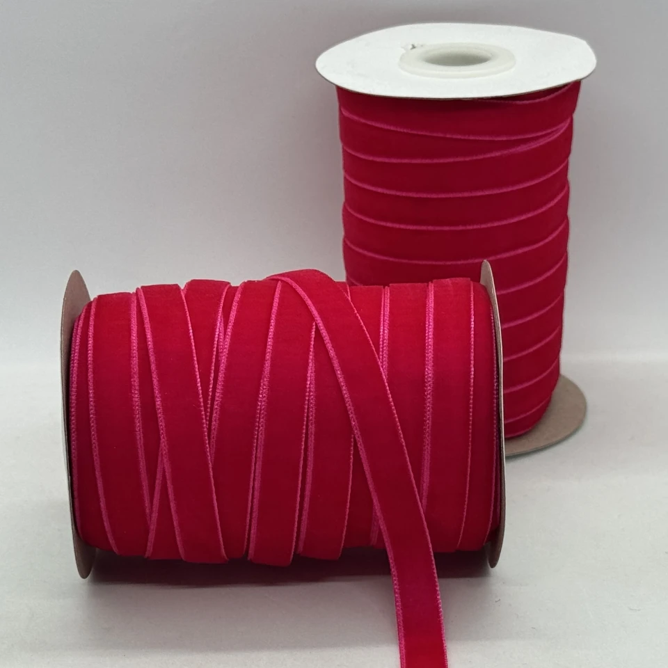Бархатная лента 1 см (25 ярдов/22,75 м.), 30 світлий малиновий