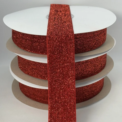 Оксамитова стрічка люрекс 3.8 см (25 ярдів/22,75 м.), 16 червоний