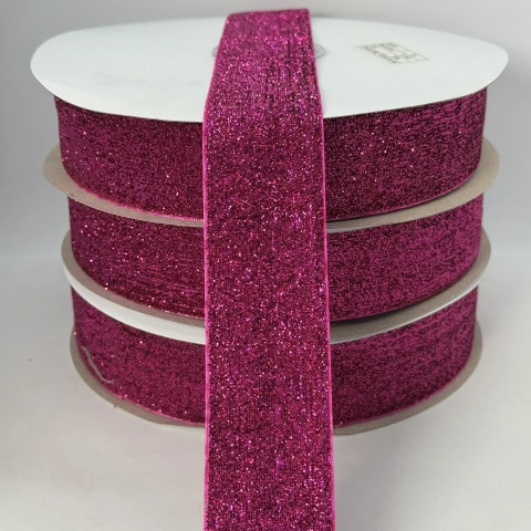 Оксамитова стрічка люрекс 3.8 см (25 ярдів/22,75 м.), 23 малиновий