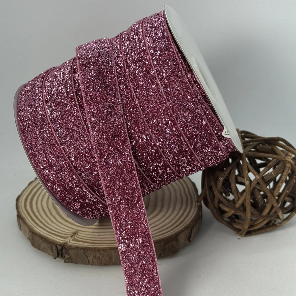 Оксамитова стрічка люрекс 2 см (25 ярдів/22,75 м.), 18 рожевий
