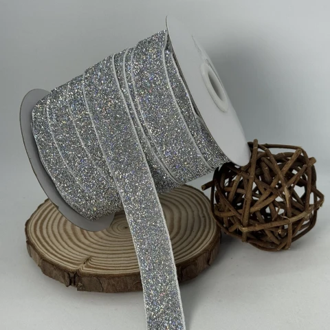 Оксамитова стрічка люрекс 2 см (25 ярдів/22,75 м.), 30 срібро АВ