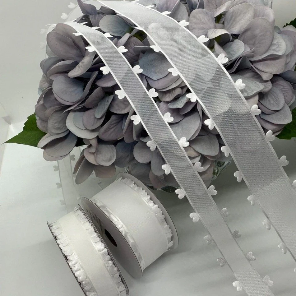 Декоративная лента с сердечками 4 см (18 м.), білий