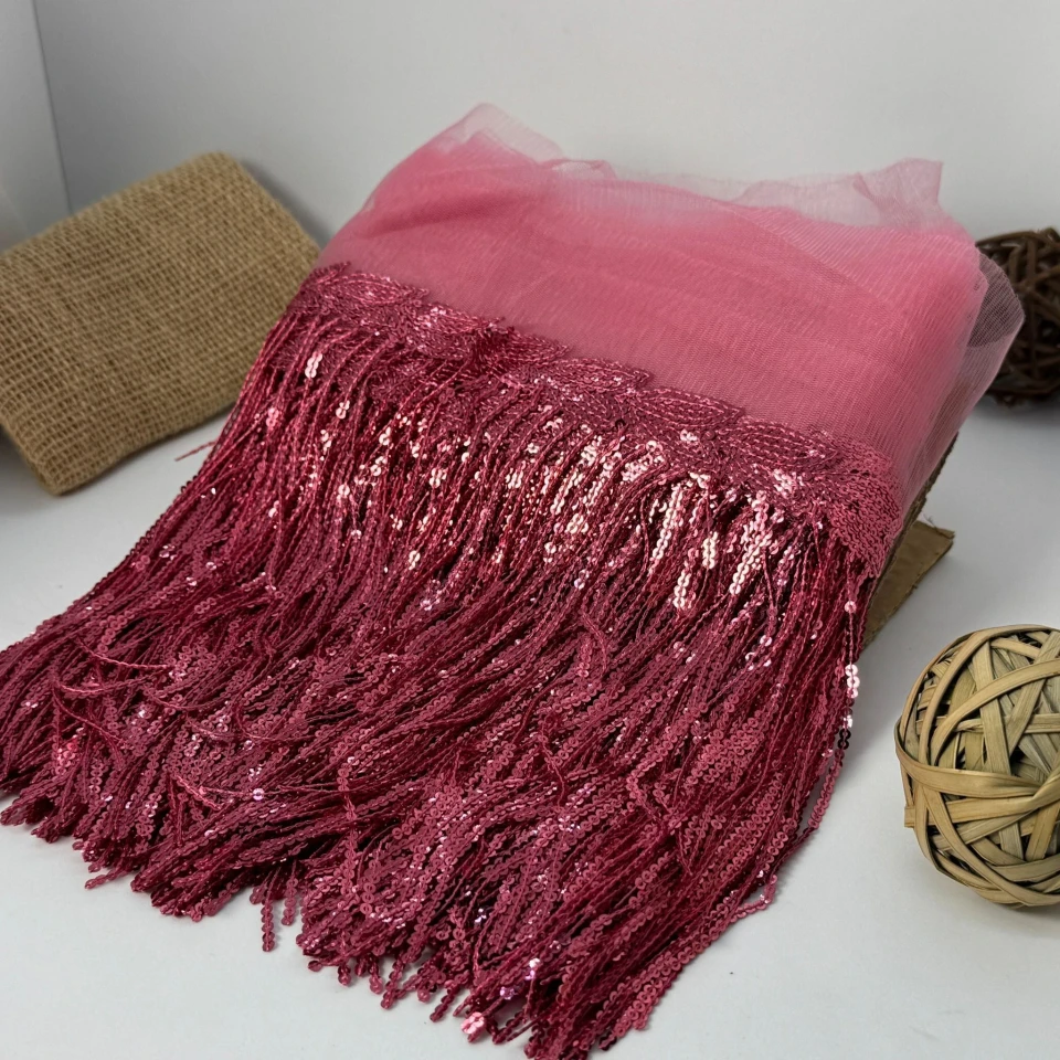Бахрома танцевальная с пайетками на сетке «Искры страсти» 20 см (9.1 метр), 12 темний рожевий