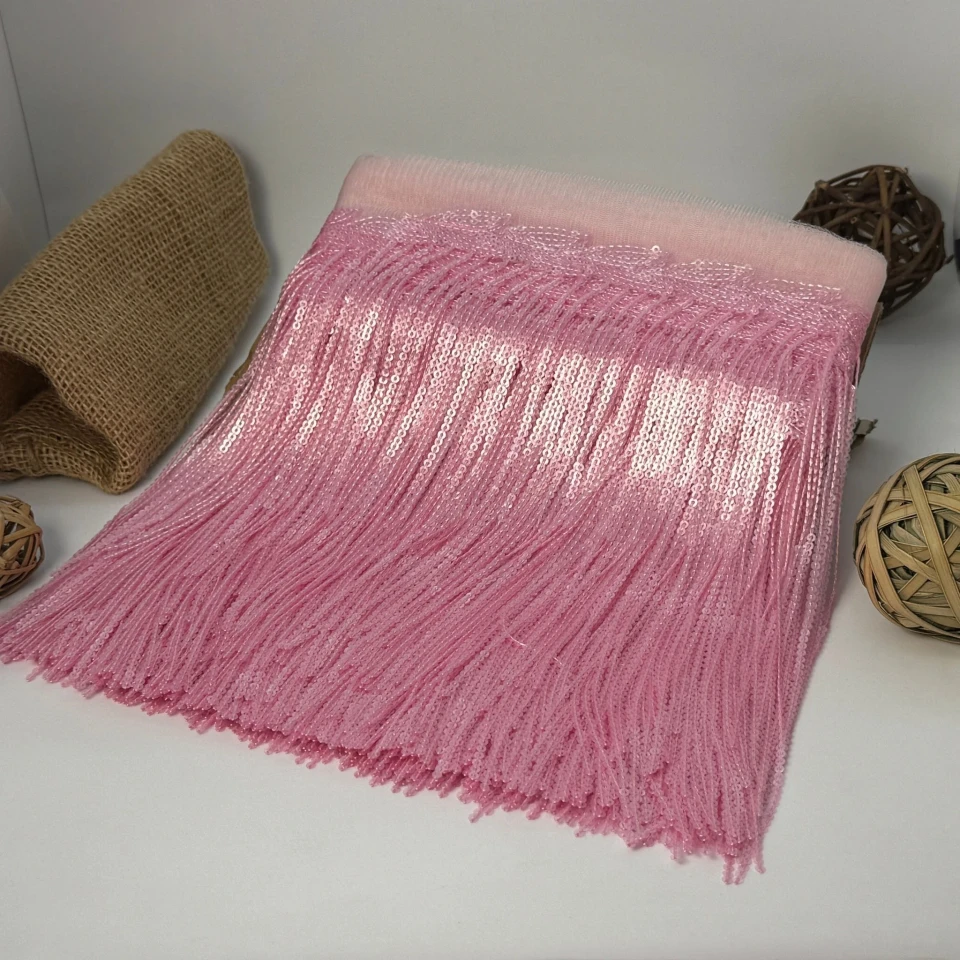 Бахрома танцювальна з паєткою на сітці «Іскри пристрасті» 20 см (9.1 метр), 24 рожевий