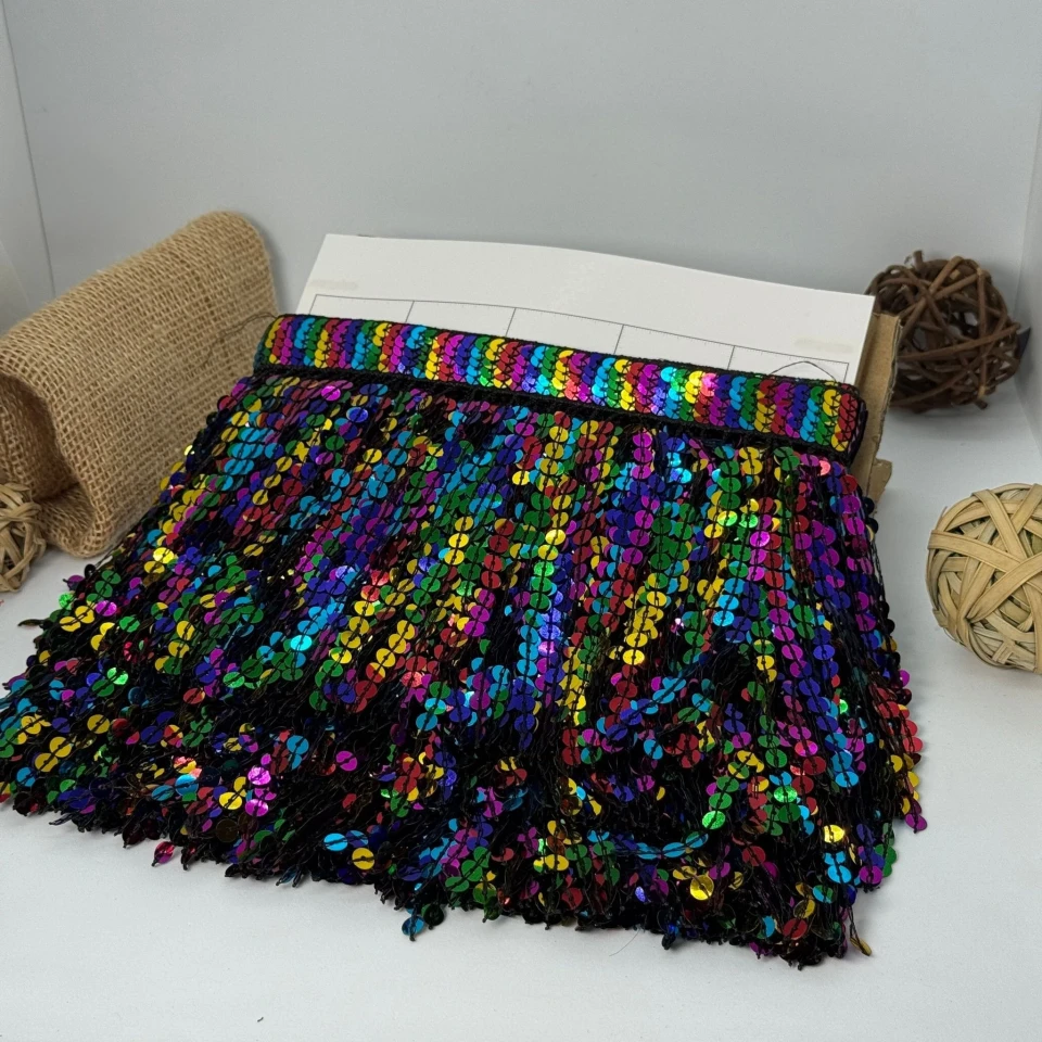 Бахрома танцевальная с пайетками «Сердце танца» 16 см (9.1 метр), 14 кольоровий чорний