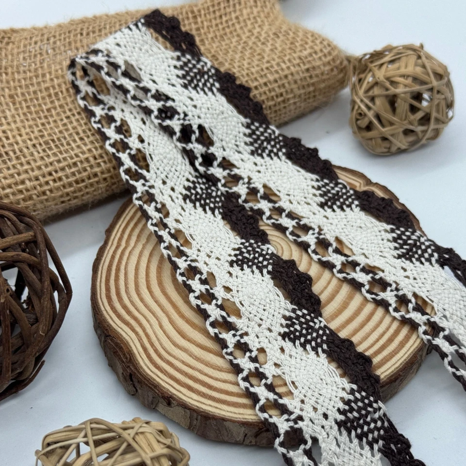 Кружево макраме "Жемчужное дыхание" 4 см (1 м.), коричневий+бежевий