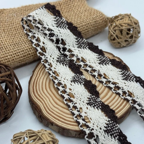 Кружево макраме "Жемчужное дыхание" 4 см (1 м.), коричневий+бежевий