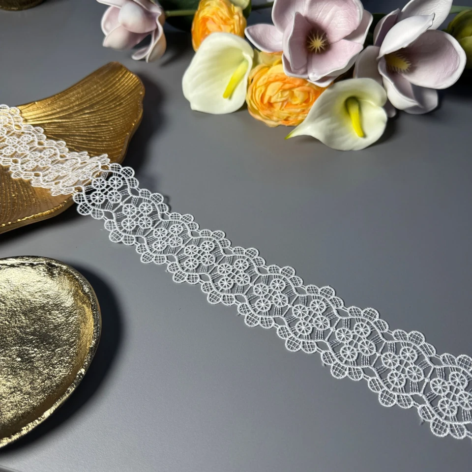 Кружево полиэстер ВВ"Белое мерцание" 5 см.(1 м.), теплий білий