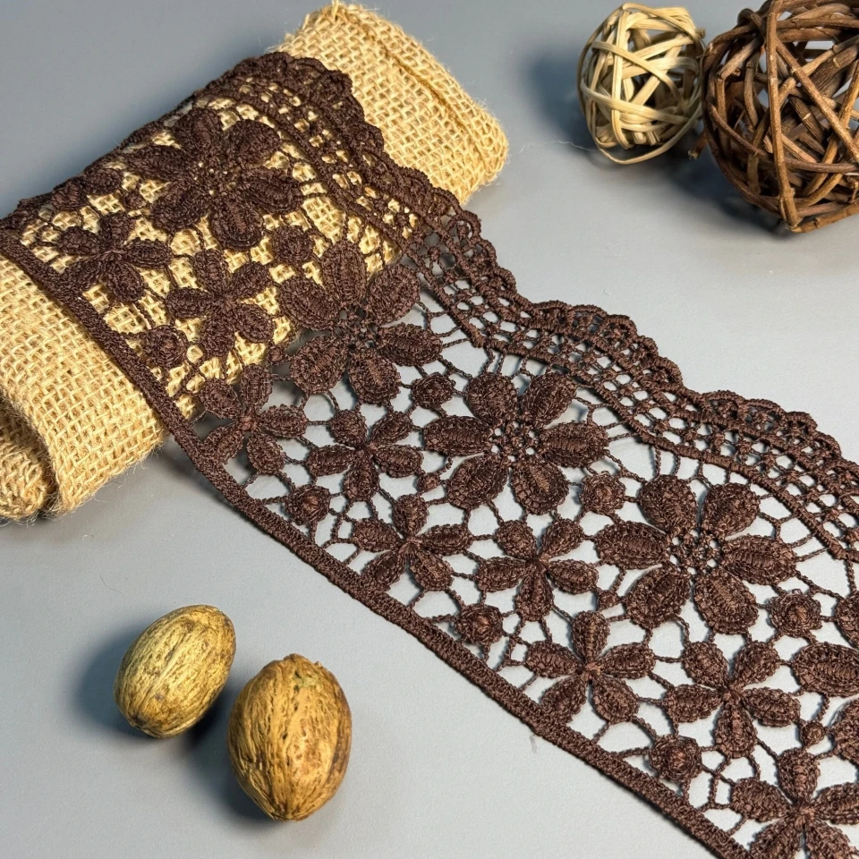 Кружево полиэстер "Цветочный рай" 10 см.(1 м.), коричневий (19.8 метрів)