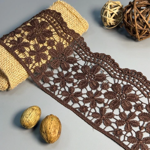Кружево полиэстер "Цветочный рай" 10 см.(1 м.), коричневий (19.8 метрів)