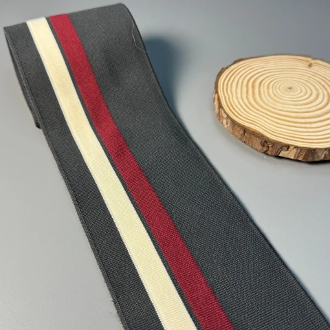 Трикотажний пояс довяз Стиль (8.5см*90 см), темний сірий+червоний+молочний