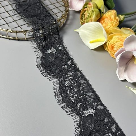 Мереживо французьке «Fleur de Paris» 7 см. (купон 3 м.), чорний