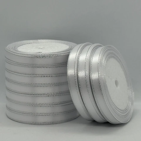 Атласна стрічка з люрекс 1 см+срібло (22.75 м), 01 білий