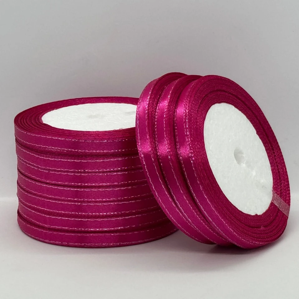 Атласная лента с люрекс 0,6 см+серебро (22.75 м.), 27 малиновий