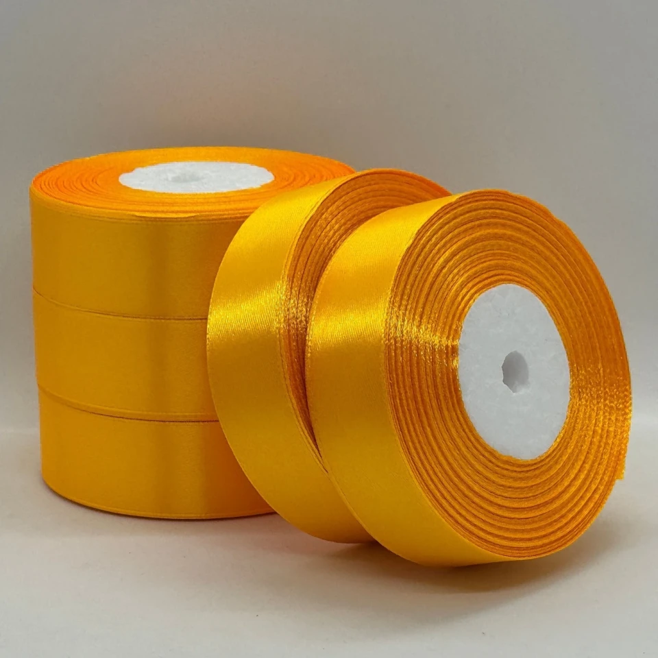 Атласная лента 2,5 см (33 м.), 16 темний жовтий