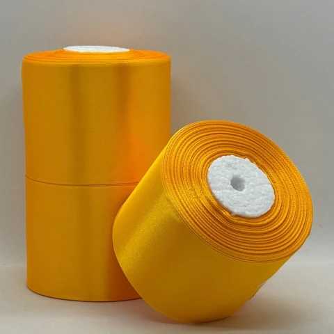 Атласна стрічка 7.5 см (33 м.), 16 темний жовтий