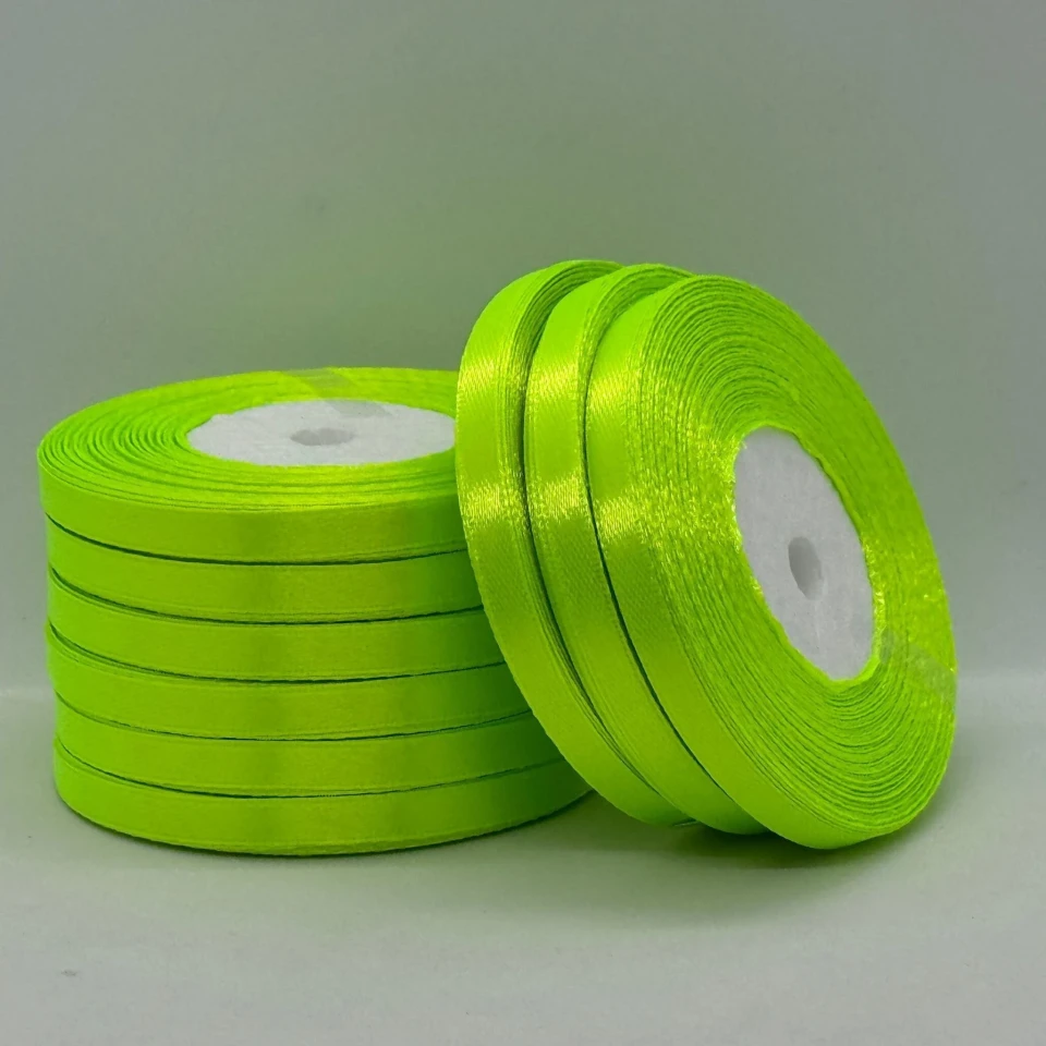 Атласная лента 0.6 см (33 м.), 57 неон салатовий