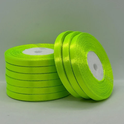 Атласная лента 0.6 см (33 м.), 57 неон салатовий