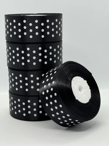 Атласная лента в горошек 4 см (33 м.), 39 чорний + білий