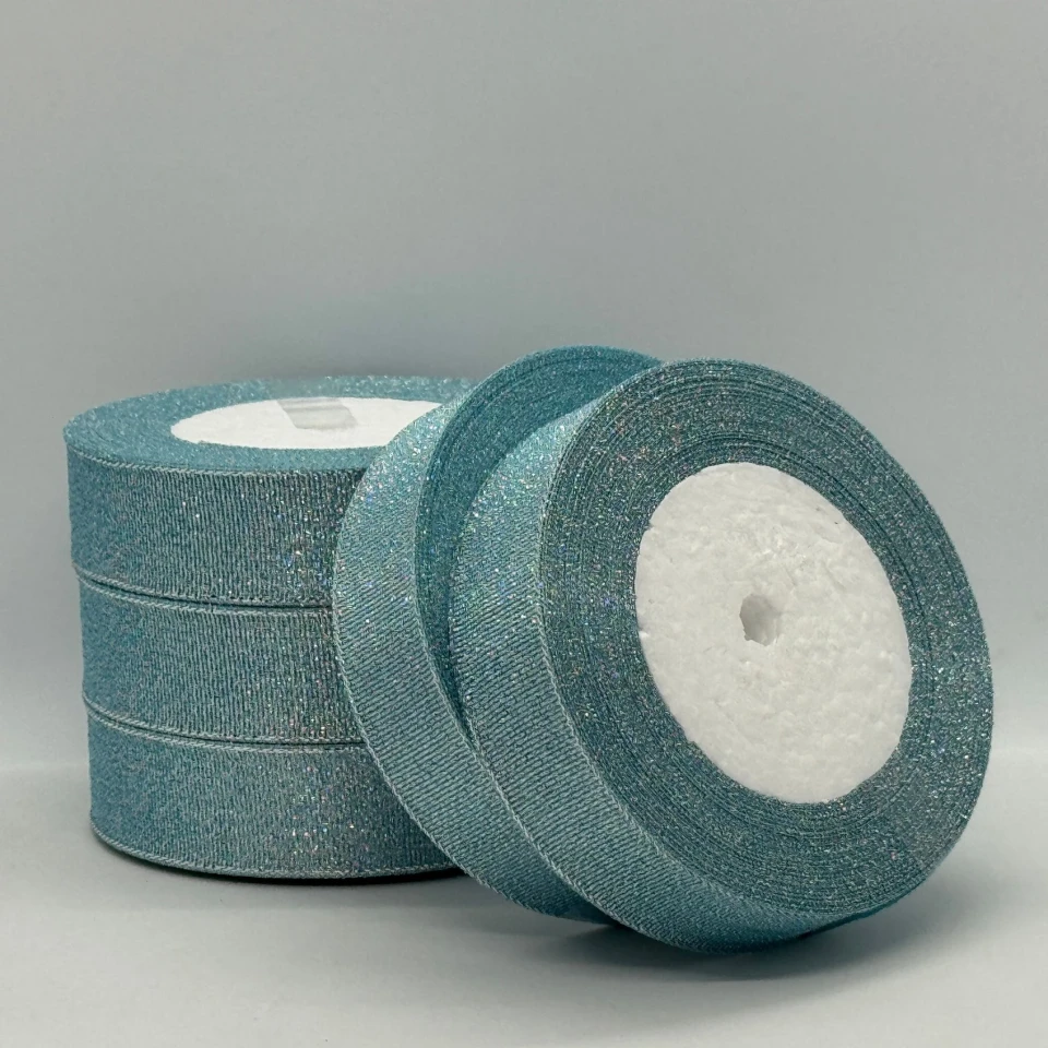 Тасьма парчева 2,5 см (25 ярдів/22,75 м.), 70 блакитний + срібло