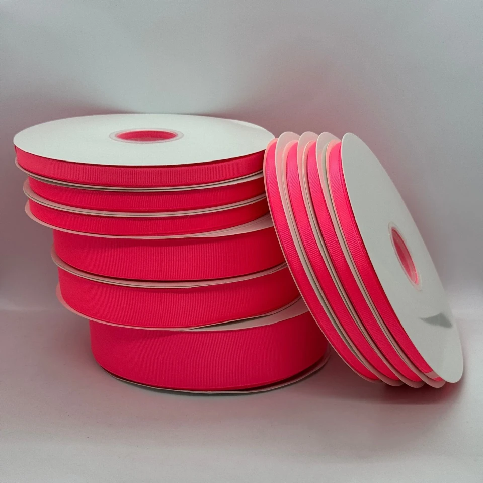 Стрічка репс 1 см (100 ярд/ 91 м.), 1014 неон рожевий