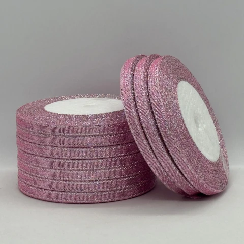 Тасьма парчева 0,6 см (25 ярдів/22,75 м.), 4 світло рожевий + срібло