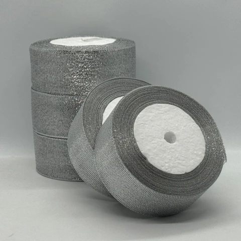 Лента парчевая 4 см (25 ярдов/22,75 м.), срібло