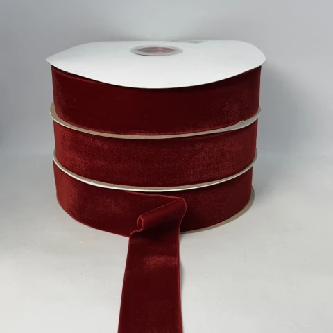 Бархатная лента 3.8 см (25 ярдов/22,75 м.), 42 темний червоний