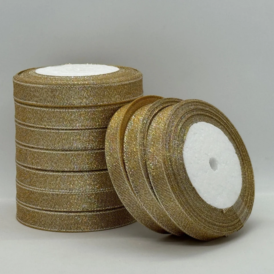 Лента парчовая 1,2 см (25 ярдов/22,75 м.), 87 бежевий + срібло