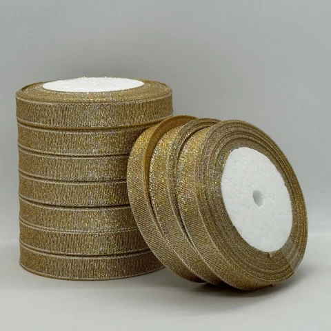 Тасьма парчева 1,2 см (25 ярдів/22,75 м.), 87 бежевий + срібло