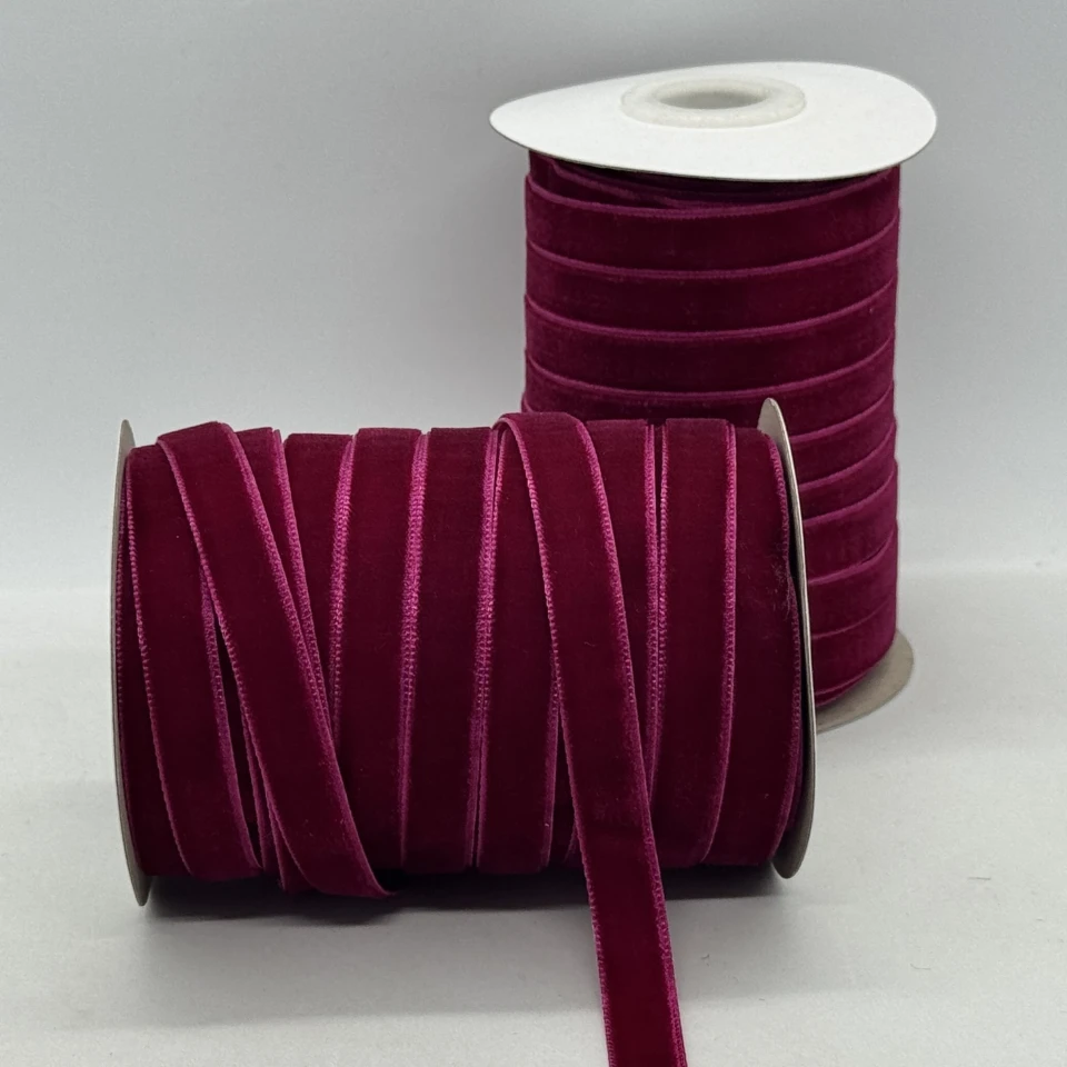 Бархатная лента 1 см (25 ярдов/22,75 м.), 31 світлий бордовий