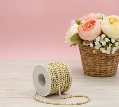 Цепі камні з перлинами ss 12 3 мм (10 ярдів), золото