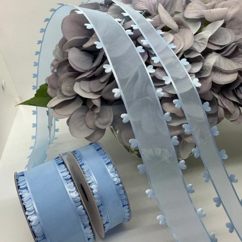 Декоративна стрічка з сердечками 4 см (18 м.), небесний