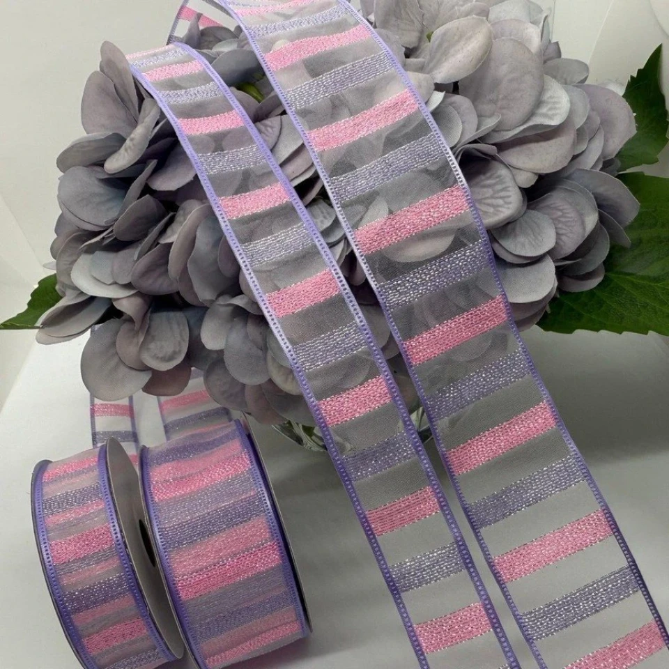 Декоративна стрічка органзова 2.5 см (18 м.), №11 фіолетовий+рожевий