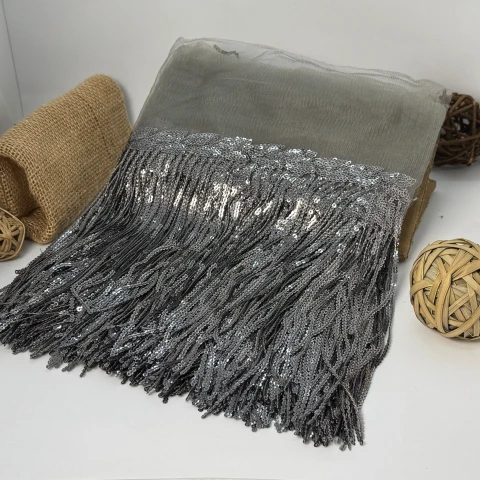 Бахрома танцевальная с пайетками на сетке «Искры страсти» 20 см (9.1 метр), 3 сірий