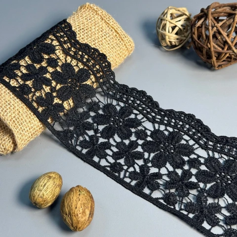 Кружево полиэстер "Цветочный рай" 10 см.(1 м.), чорний (20 метрів)