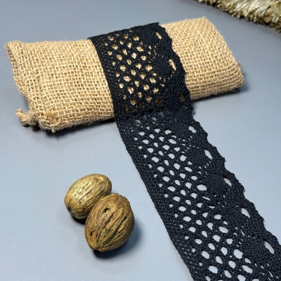 Кружево макраме "Линия спокойствия" 6 см (1 м.), чорний