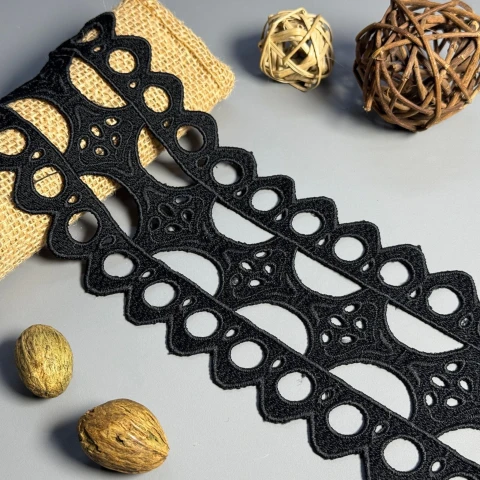 Кружево полиэстер "Жемчужная волна" 10 см.(1 м.), чорний (20 метрів)